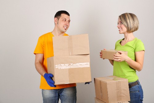 Packed boxes and furniture prepared for household storage in Sidcup